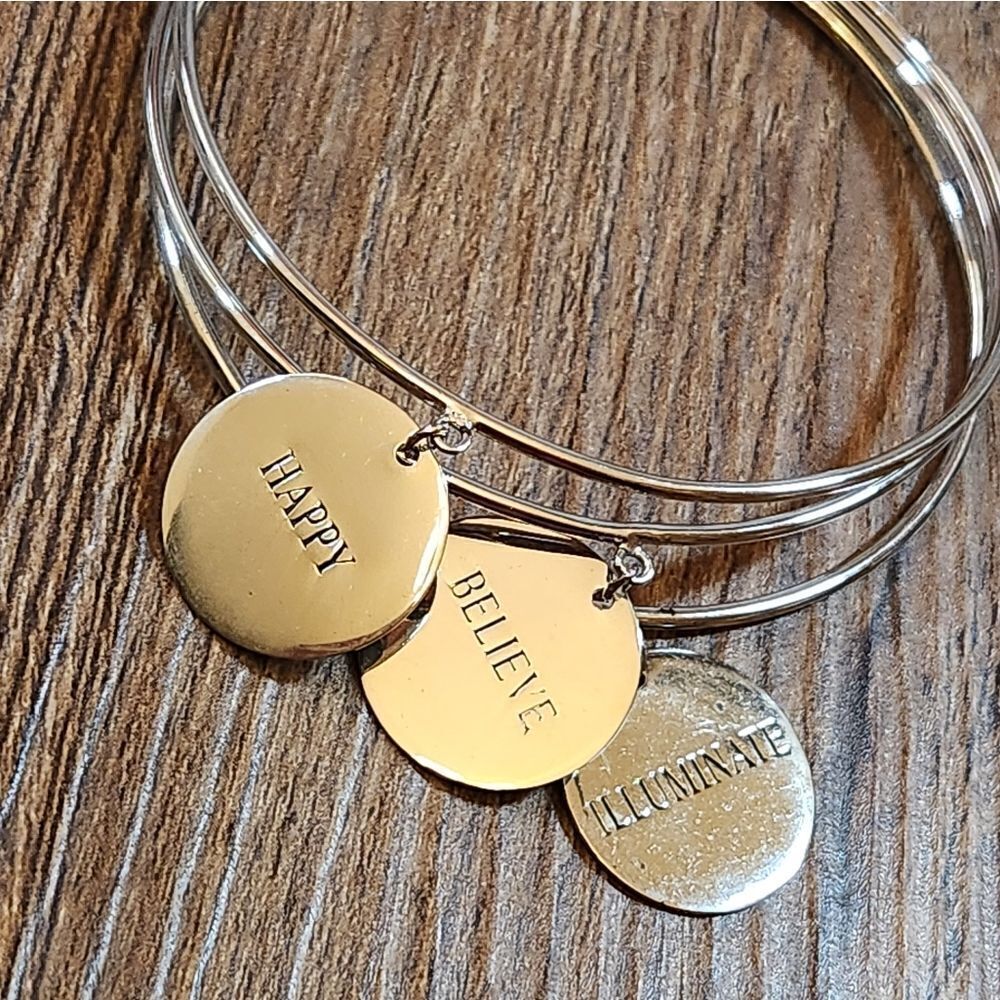 Partylite Silver Plated Inspirational Charm Multi Bangle Bracelet View 3
